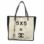 Chanel Tote Canvas White Black Silver
