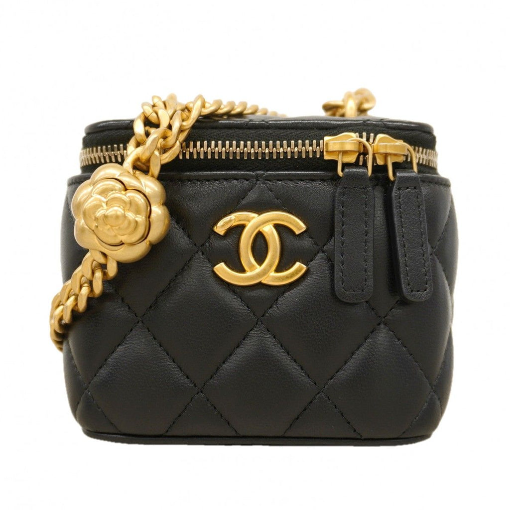 Chanel Shoulder Bag Quilted Lambskin Black Gold