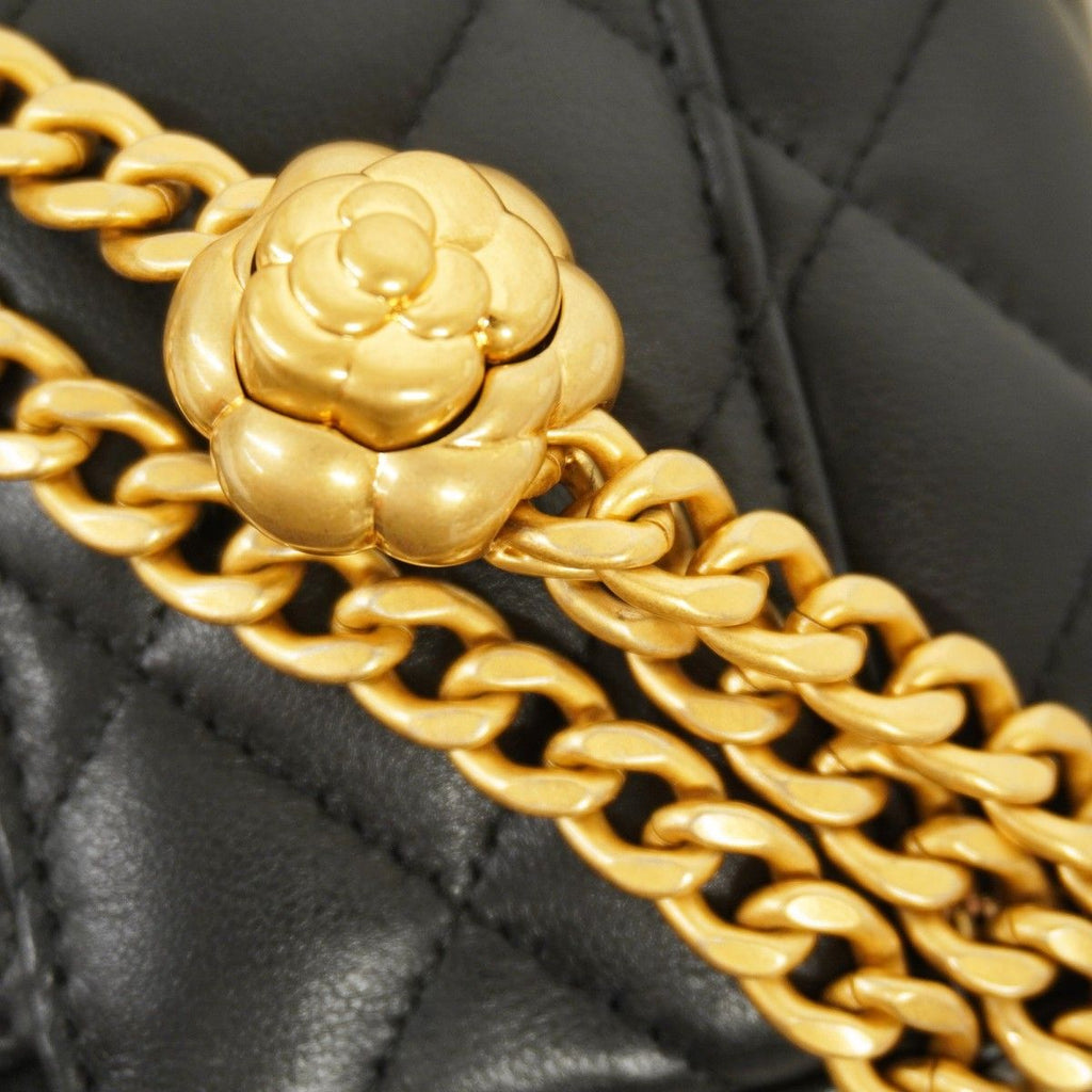 Chanel Shoulder Bag Quilted Lambskin Black Gold — view 8