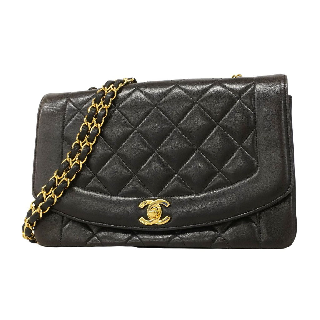 Chanel Shoulder Bag Diana Lambskin Black Gold