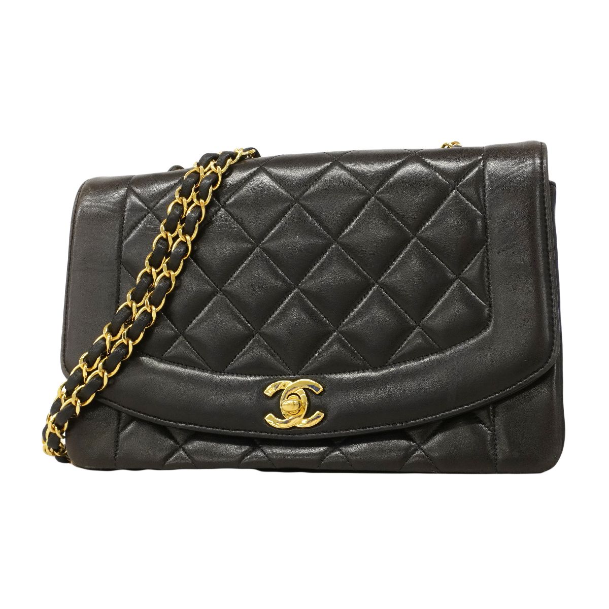 Chanel Shoulder Bag Diana Lambskin Black Gold
