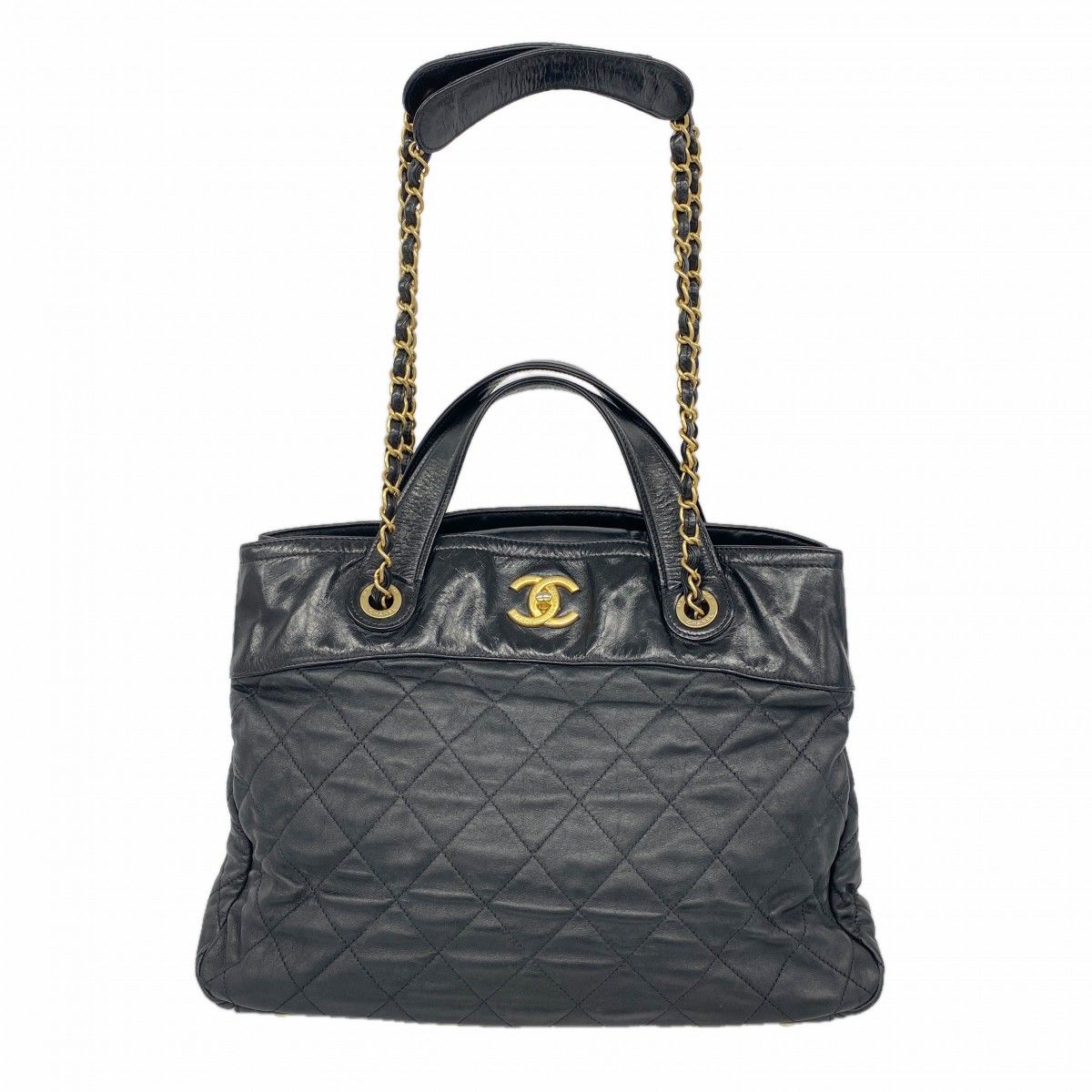 Chanel Handbag Quilted in the Mix Leather Black Gold 2-Way