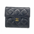 Chanel Wallet Quilted Caviar Leather Black Gold
