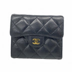 Chanel Wallet Quilted Caviar Leather Black Gold