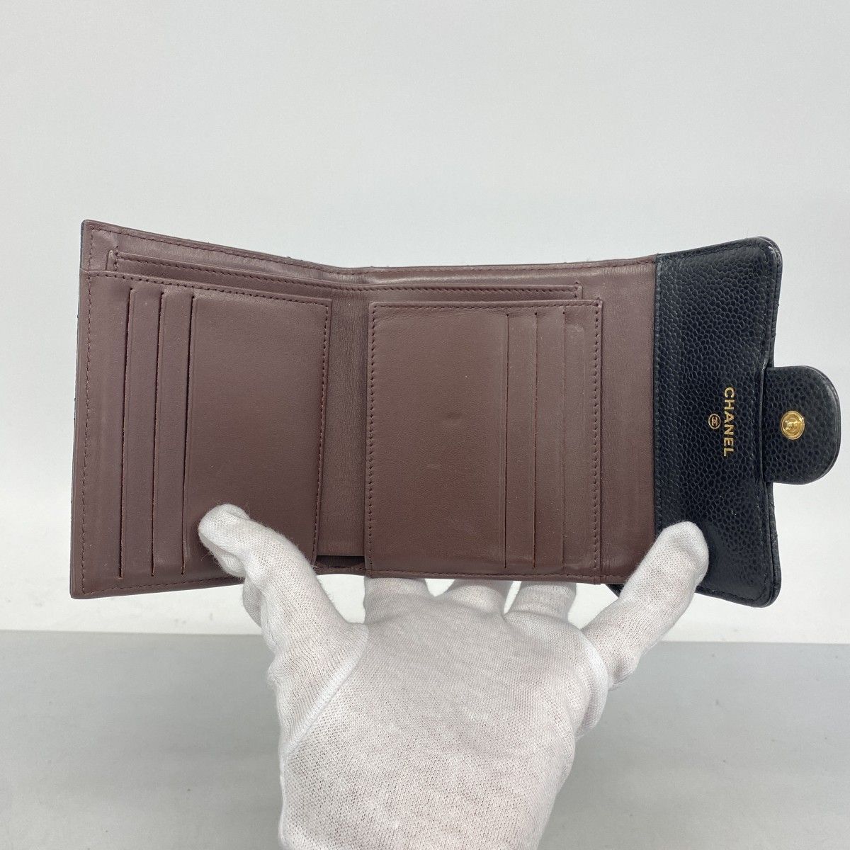 Chanel Wallet Quilted Caviar Leather Black Gold — view 3