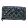 Chanel Coin Case Quilted Patent Leather Navy Silver