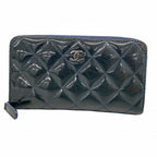 Chanel Coin Case Quilted Patent Leather Navy Silver