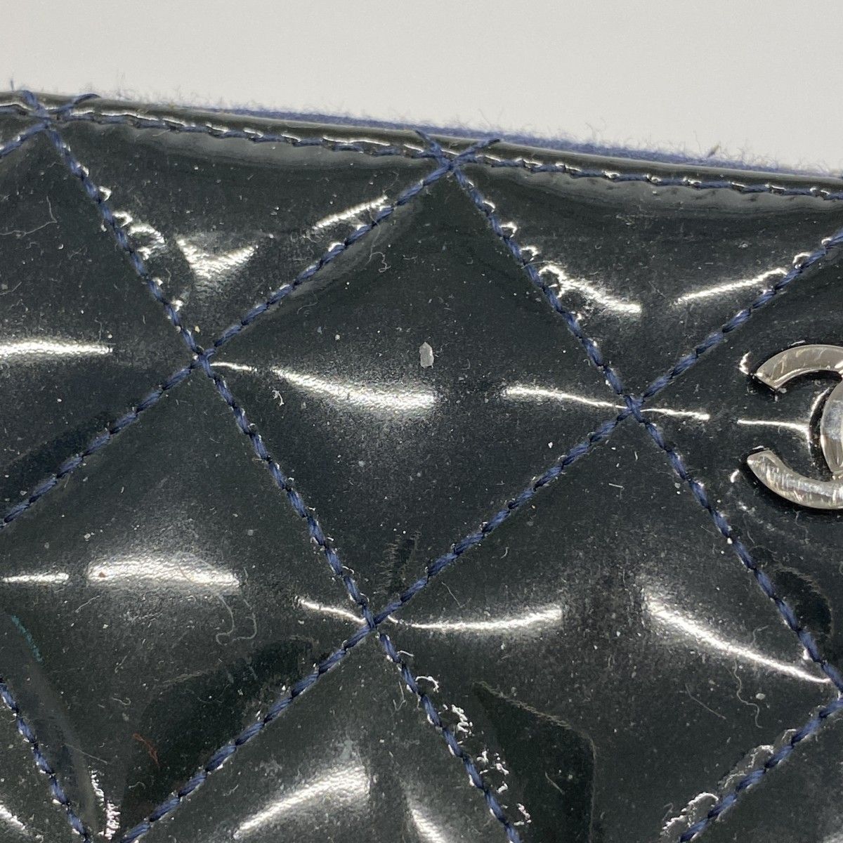 Chanel Coin Case Quilted Patent Leather Navy Silver — view 7