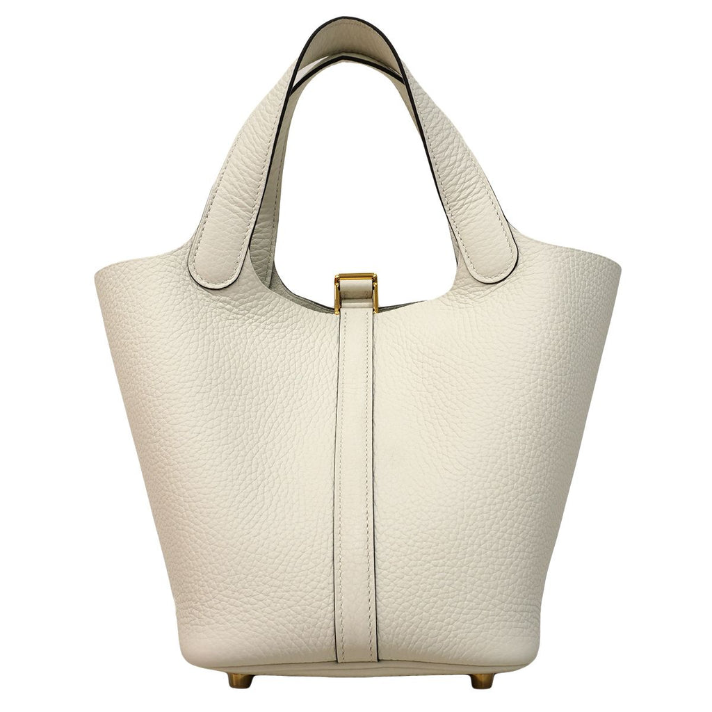Hermes Handbag Picotin Lock PM Taurillon Clemence White Gold — view 7