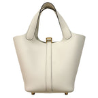 Hermes Handbag Picotin Lock PM Taurillon Clemence White Gold — view 7