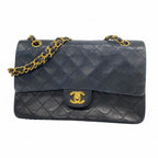 Chanel Shoulder Bag Quilted Lambskin Black Gold