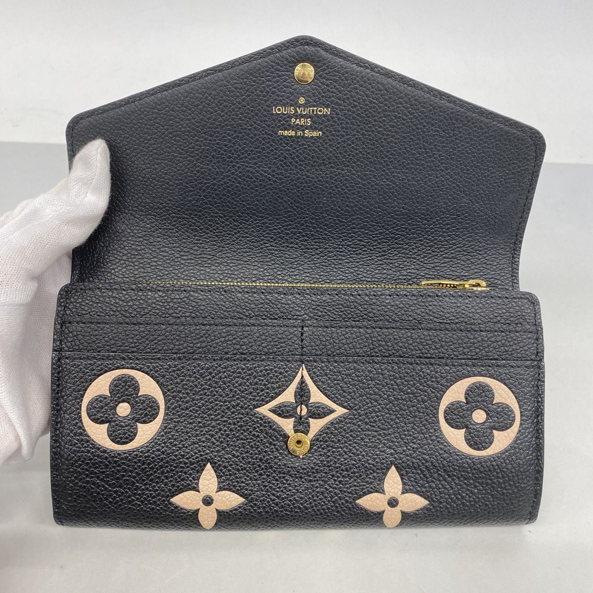 Louis Vuitton Wallet Monogram Empreinte Bicolor Portefeuille Sarah Black Beige — view 9
