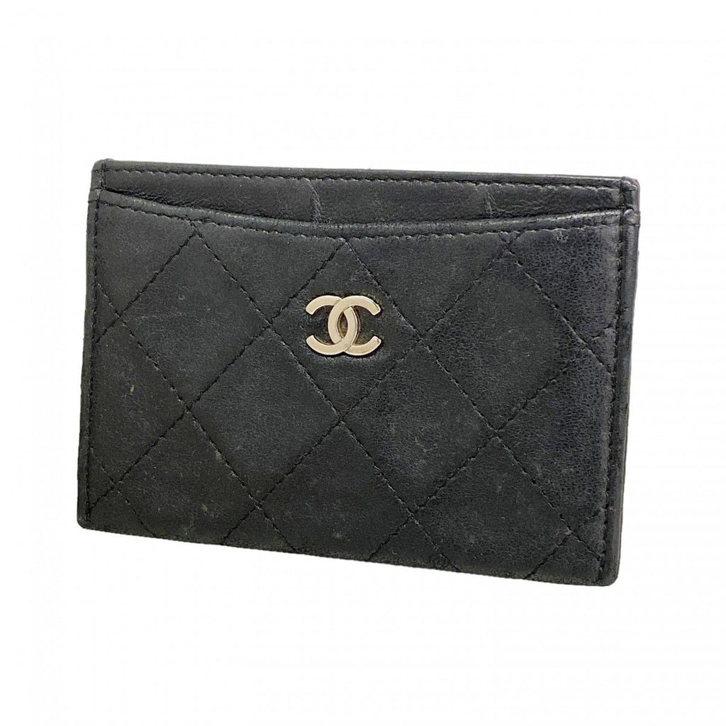 Chanel Card Case Quilted Lambskin Black Silver