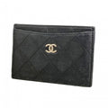 Chanel Card Case Quilted Lambskin Black Silver
