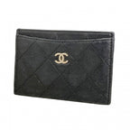 Chanel Card Case Quilted Lambskin Black Silver