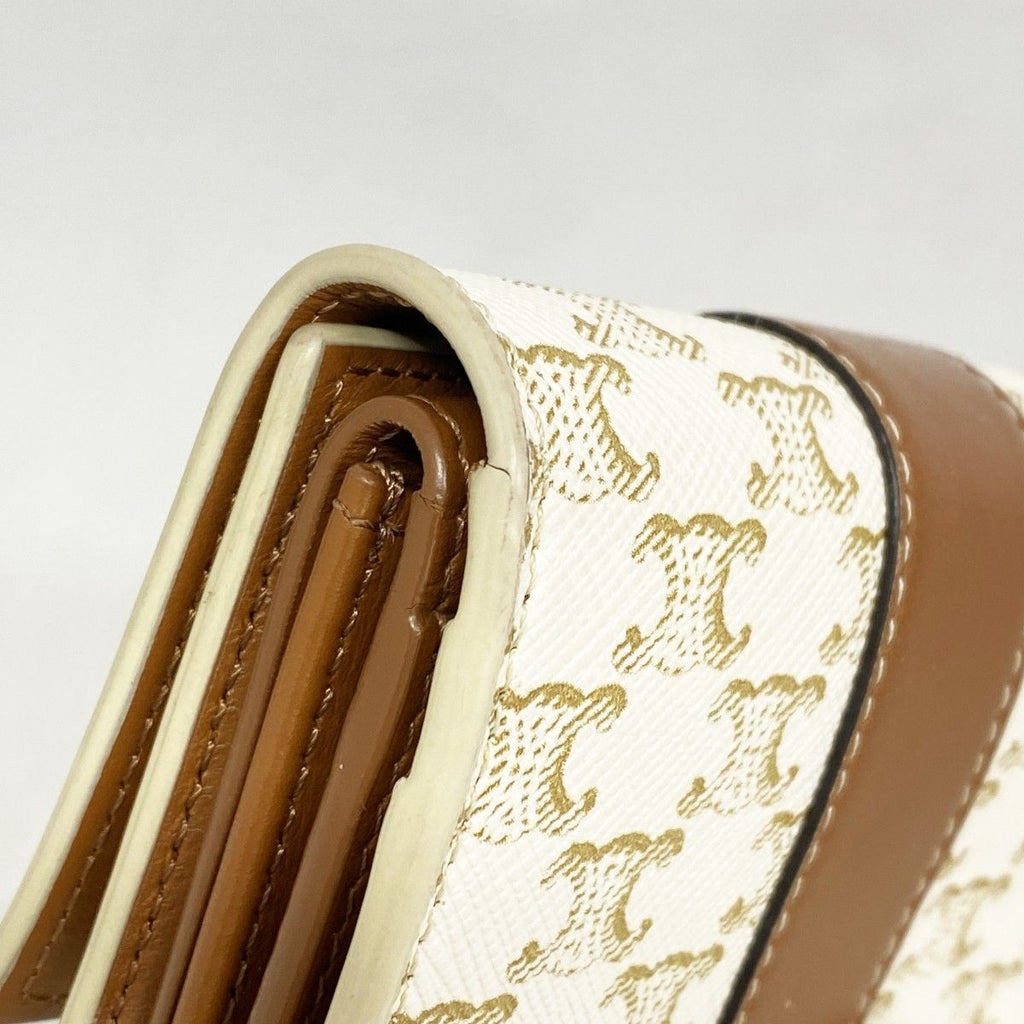 Celine Trifold Wallet Triomphe Brown Ivory Gold — view 6