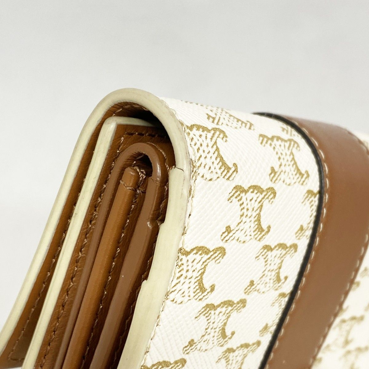 Celine Trifold Wallet Triomphe Brown Ivory Gold — view 6