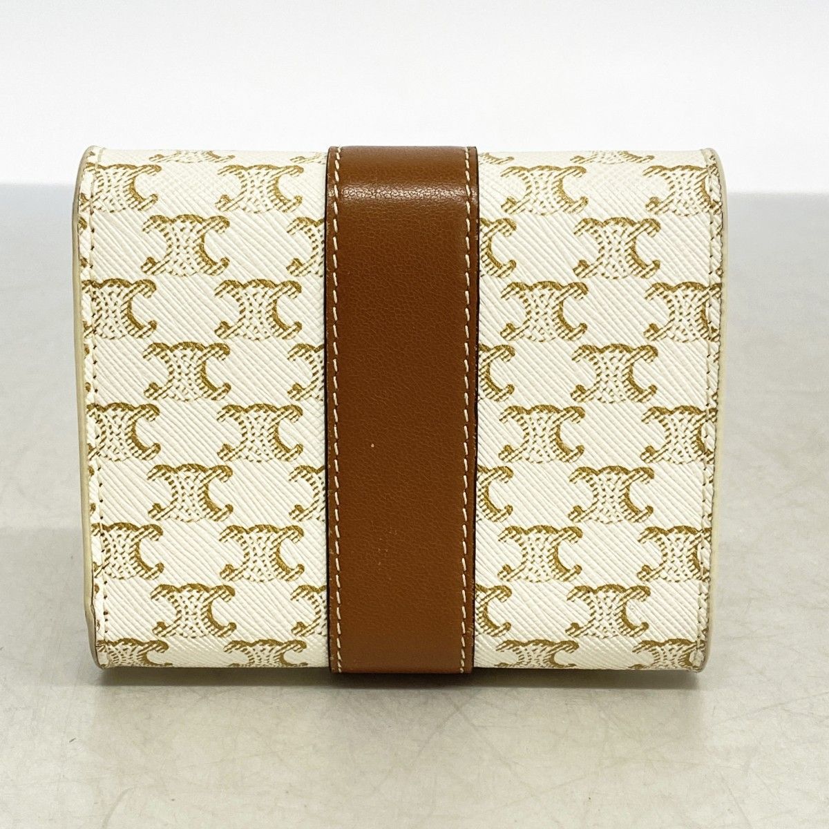 Celine Trifold Wallet Triomphe Brown Ivory Gold — view 9