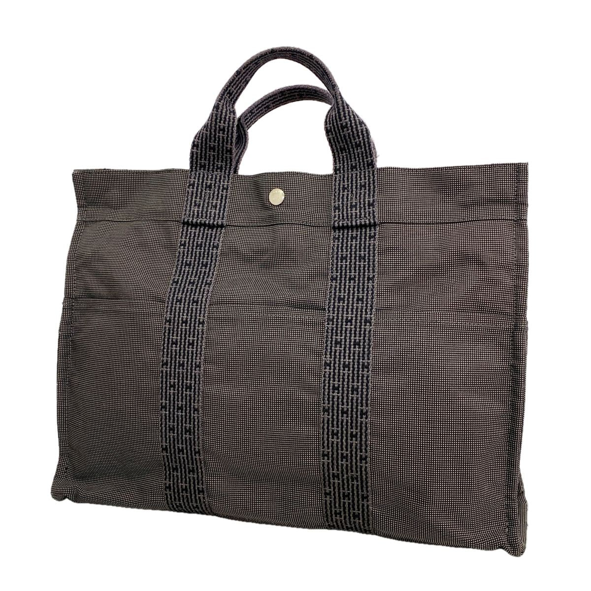 Hermes Tote Her Line Canvas Gray Silver