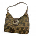Fendi Handbag Zucca Nylon Canvas Brown Silver