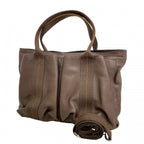 Hermes Handbag Caravan Horizontal Leather Brown Silver 2-Way