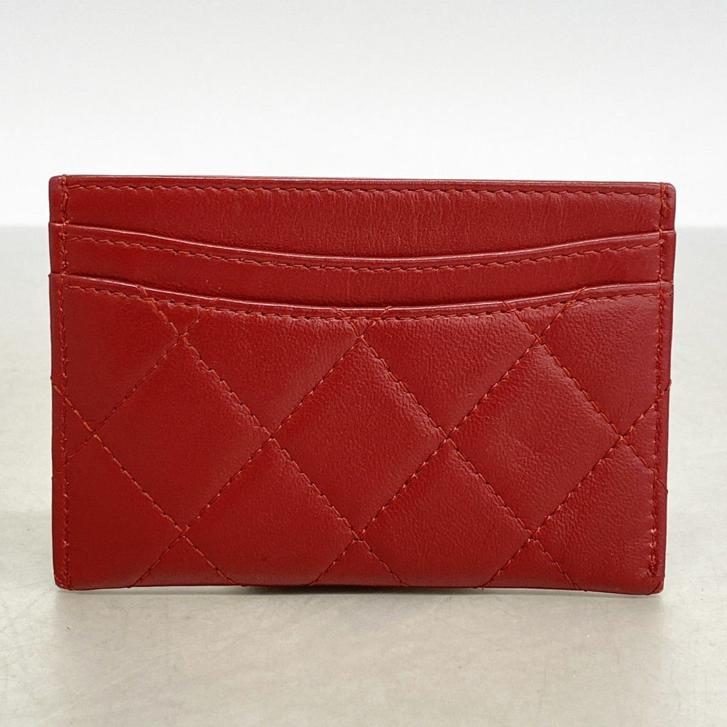 Chanel Card Case Quilted Lambskin Red Silver — view 8
