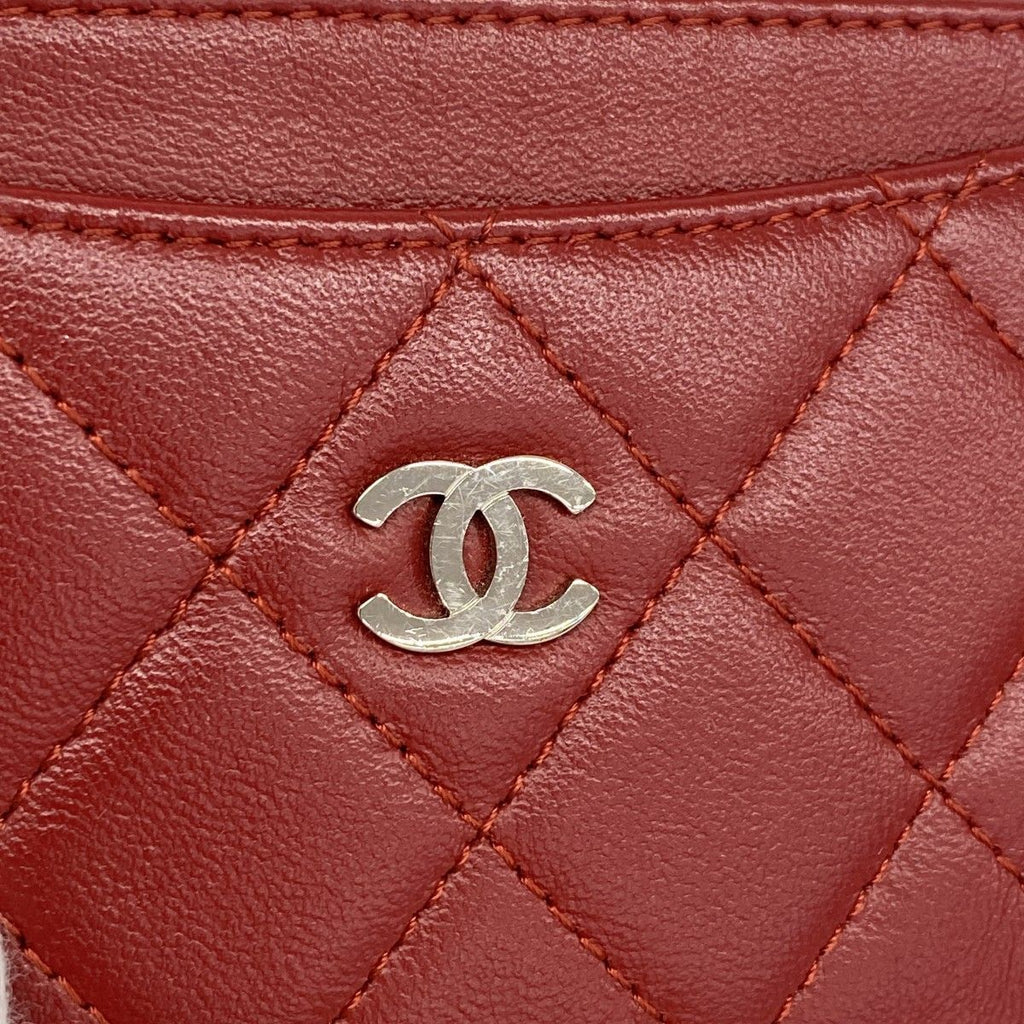Chanel Card Case Quilted Lambskin Red Silver — view 7