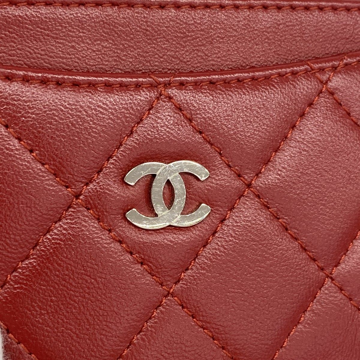Chanel Card Case Quilted Lambskin Red Silver — view 7