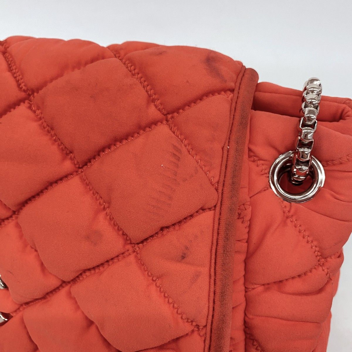Chanel Shoulder Bag Bubble Quilt Nylon Red Silver — view 6