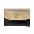 Chanel Card Case Gabrielle Lambskin Leather Black Beige Gold