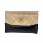 Chanel Card Case Gabrielle Lambskin Leather Black Beige Gold