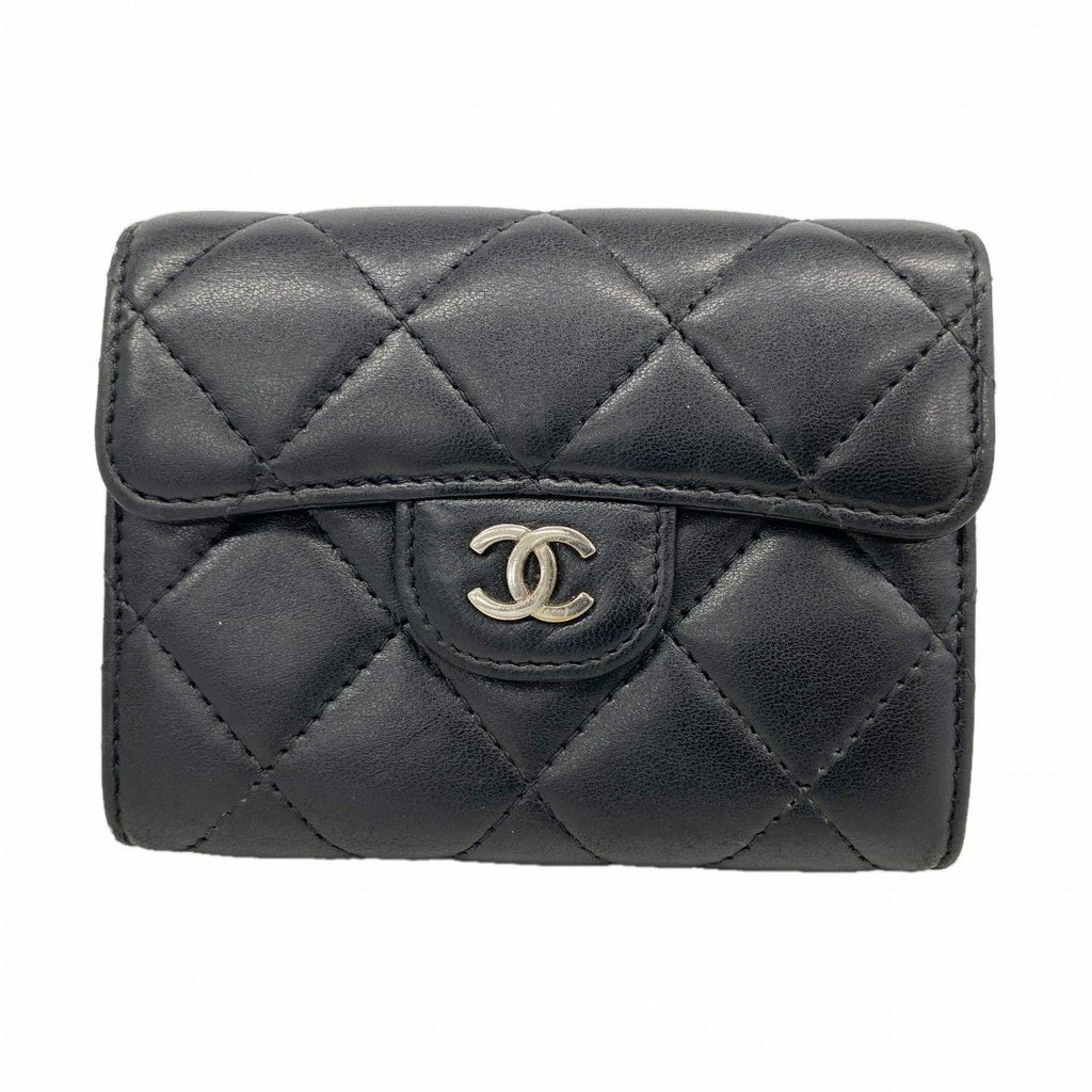 Chanel Coin Case Quilted Lambskin Black Silver