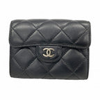 Chanel Coin Case Quilted Lambskin Black Silver