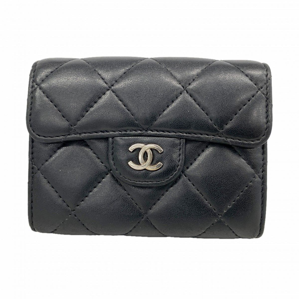 Chanel Coin Case Quilted Lambskin Black Silver