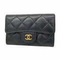 Chanel Card Case Quilted Caviar Leather Black Gold