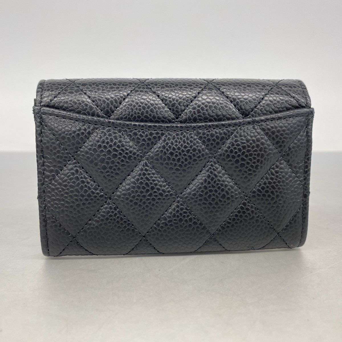 Chanel Card Case Quilted Caviar Leather Black Gold — view 6