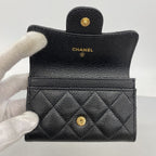 Chanel Card Case Quilted Caviar Leather Black Gold — view 3