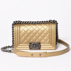 Chanel Boy Shoulder Bag Caviar Leather Metal Gold Mud Black