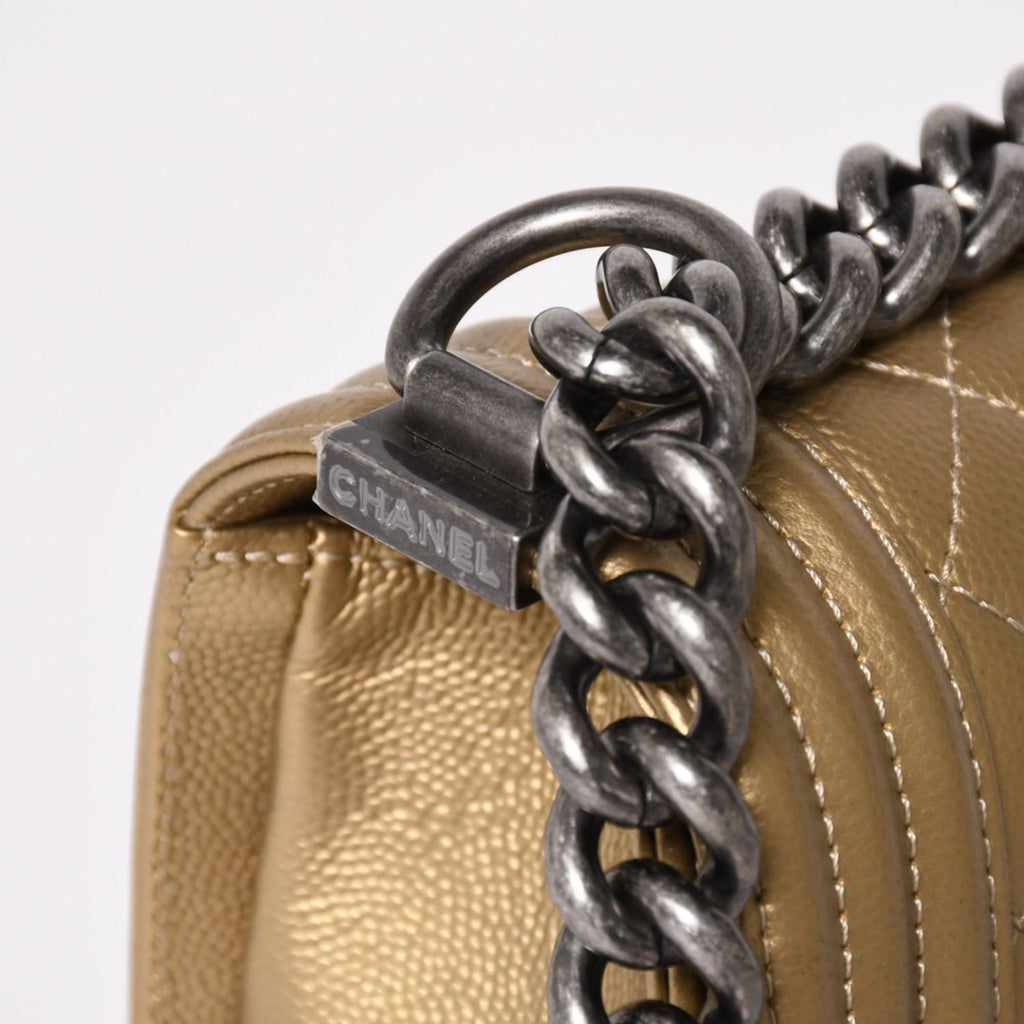 Chanel Boy Shoulder Bag Caviar Leather Metal Gold Mud Black — view 5