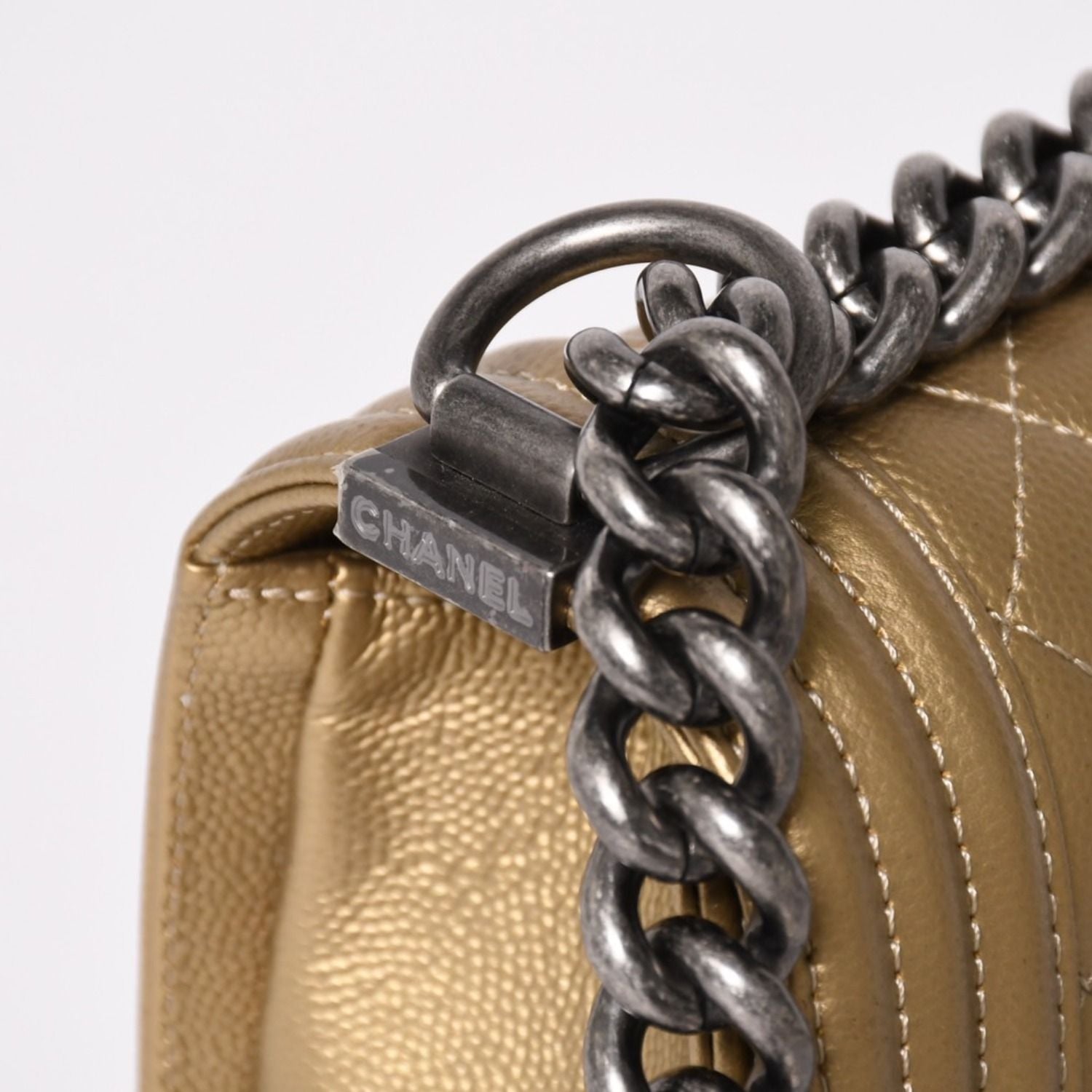 Chanel Boy Shoulder Bag Caviar Leather Metal Gold Mud Black — view 5
