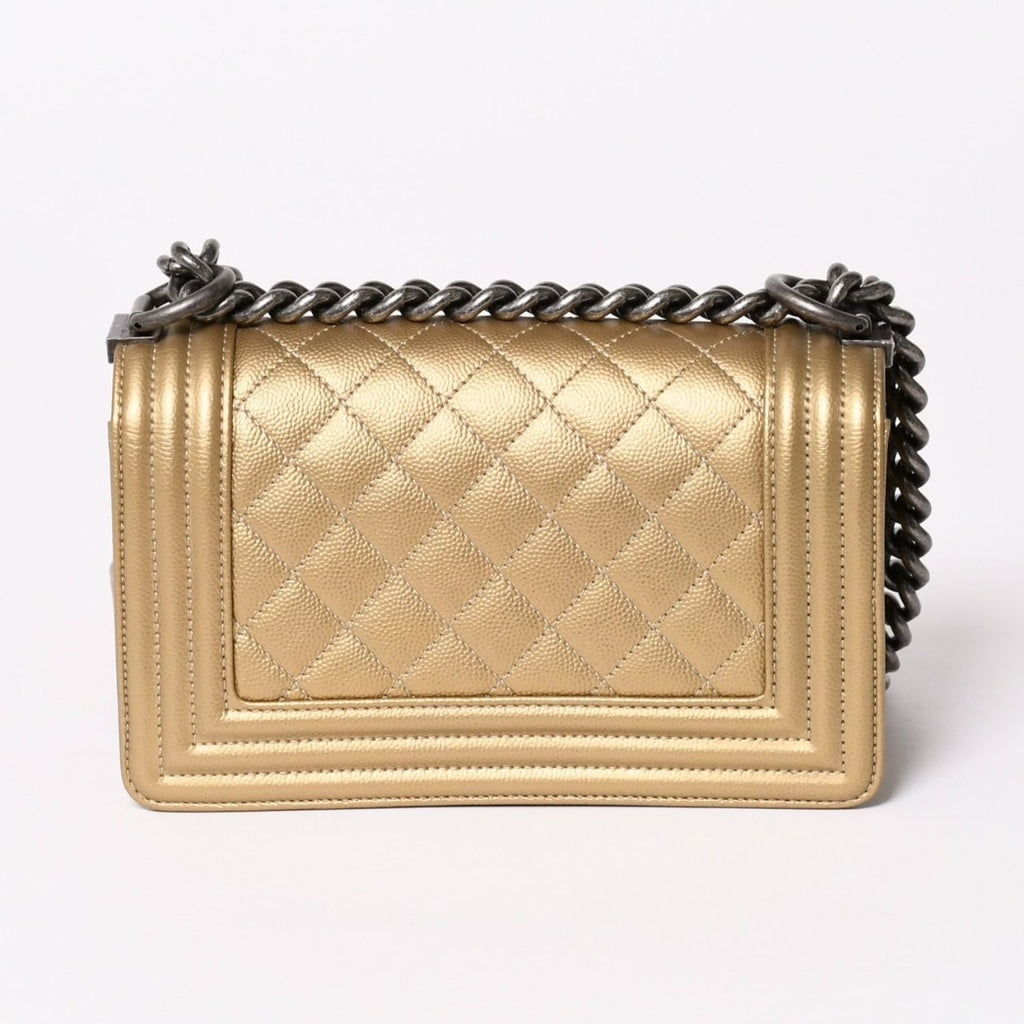 Chanel Boy Shoulder Bag Caviar Leather Metal Gold Mud Black — view 2