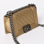 Chanel Boy Shoulder Bag Caviar Leather Metal Gold Mud Black — view 3