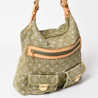 Louis Vuitton Monogram Denim Baggy GM Green Gold Vachetta Leather — view 3