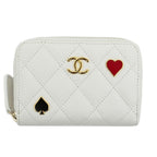 Chanel Quilted Zip Coin Purse Heart Spade Caviar Leather Case