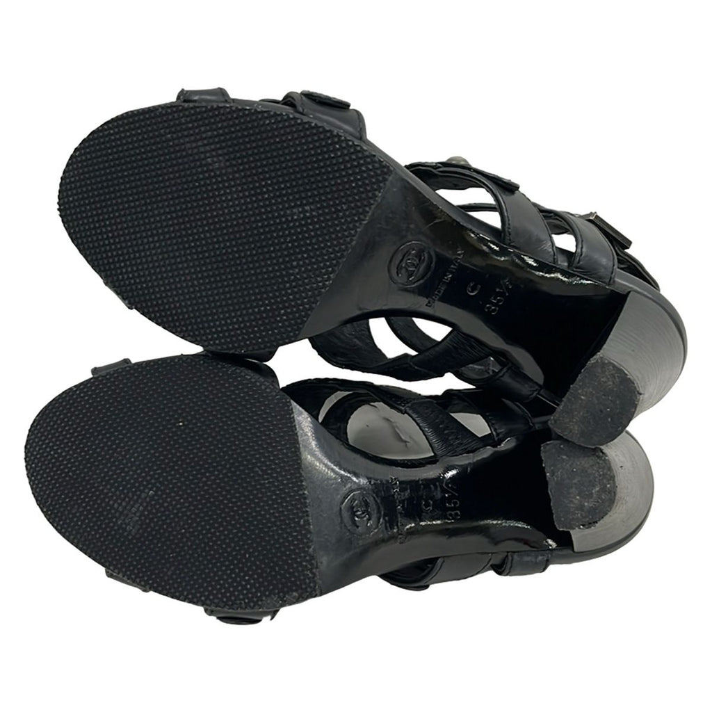 Chanel Sandals 35.5 Black Quilted CC Logo Leather — view 4