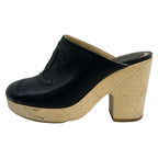 Chanel Mules 36.5 Black CC Logo Perforated Sabot Leather