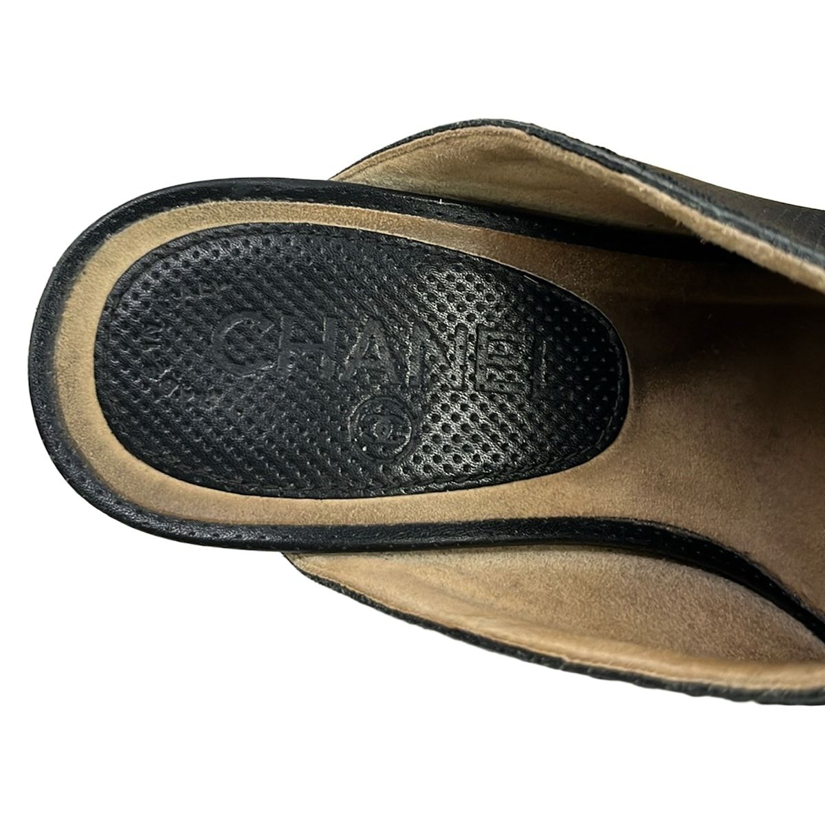 Chanel Mules 36.5 Black CC Logo Perforated Sabot Leather — view 6