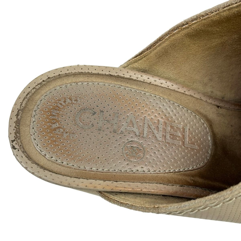 Chanel Mules 37 Beige CC Logo Perforated Sabot Leather — view 5