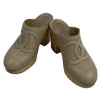 Chanel Mules 37 Beige CC Logo Perforated Sabot Leather — view 2