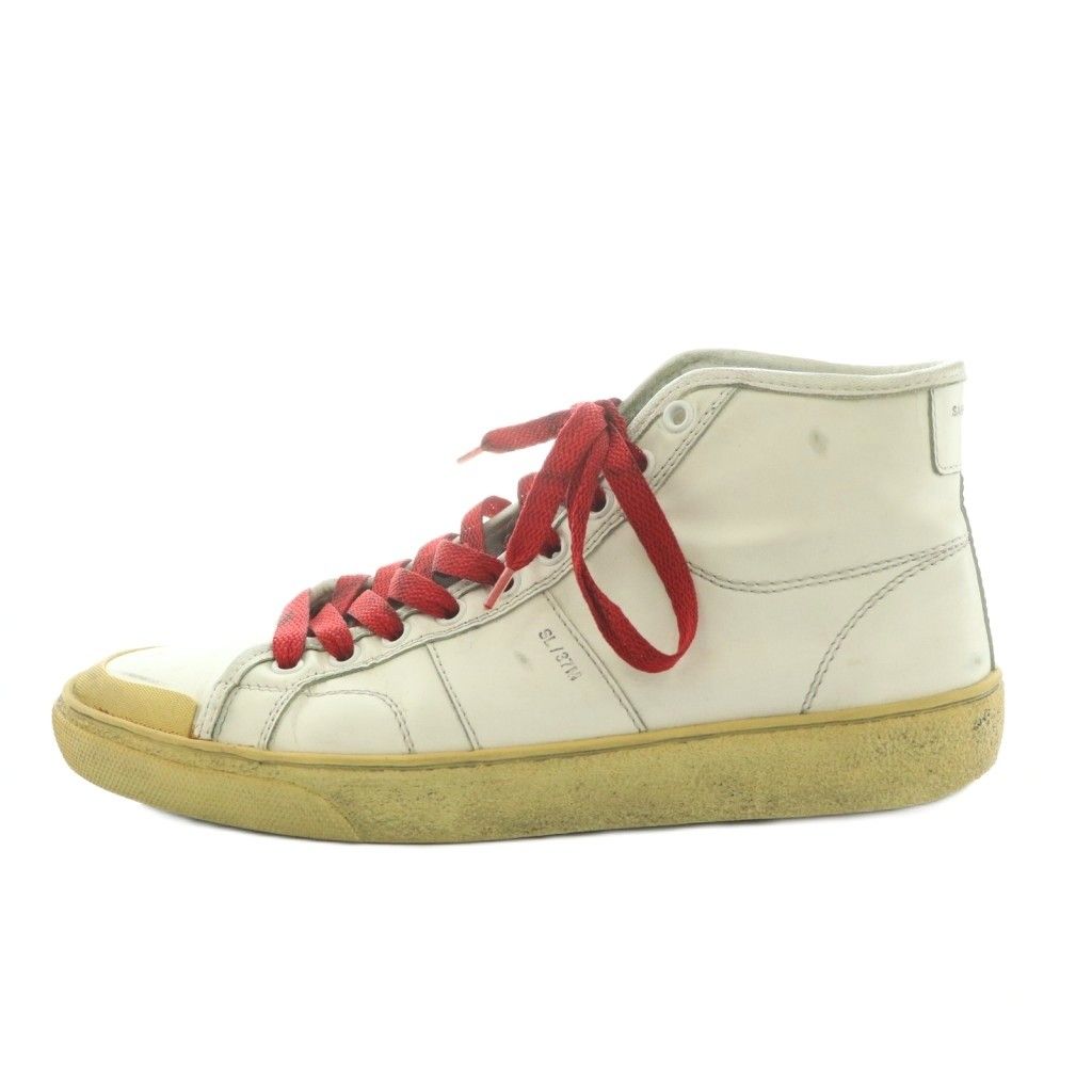 Saint Laurent Paris SL High Cut Sneakers 39.5..0 cm White Red AD